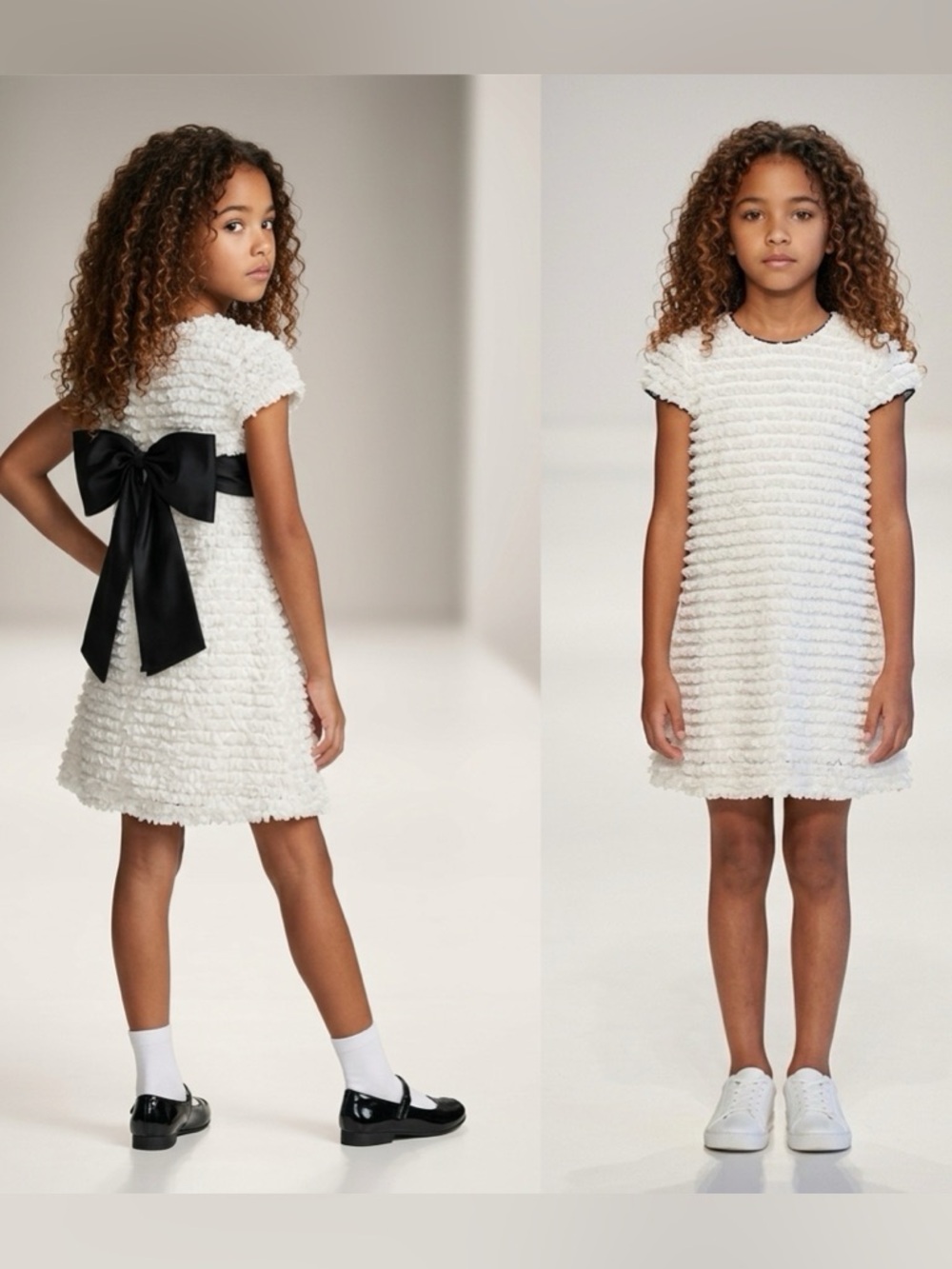 David Charles Elegant White Dress with Satin Black Bow Girls Size 6 Years